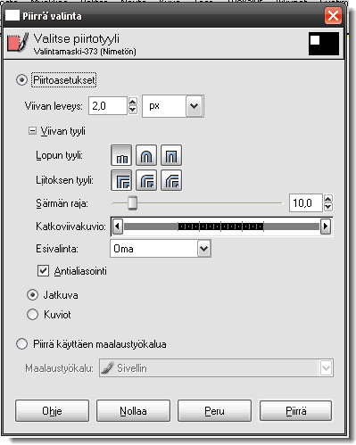 Piirrä-työkalun asetukset 