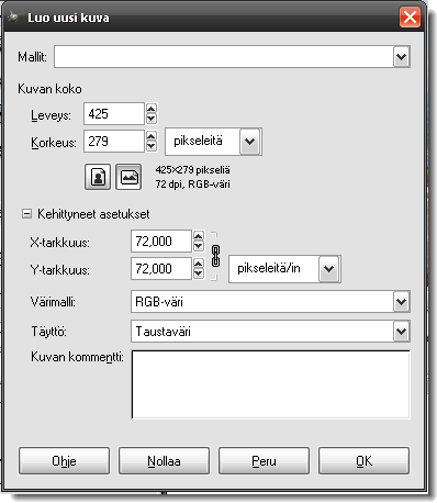 Resoluution valinta Resoluution valinta